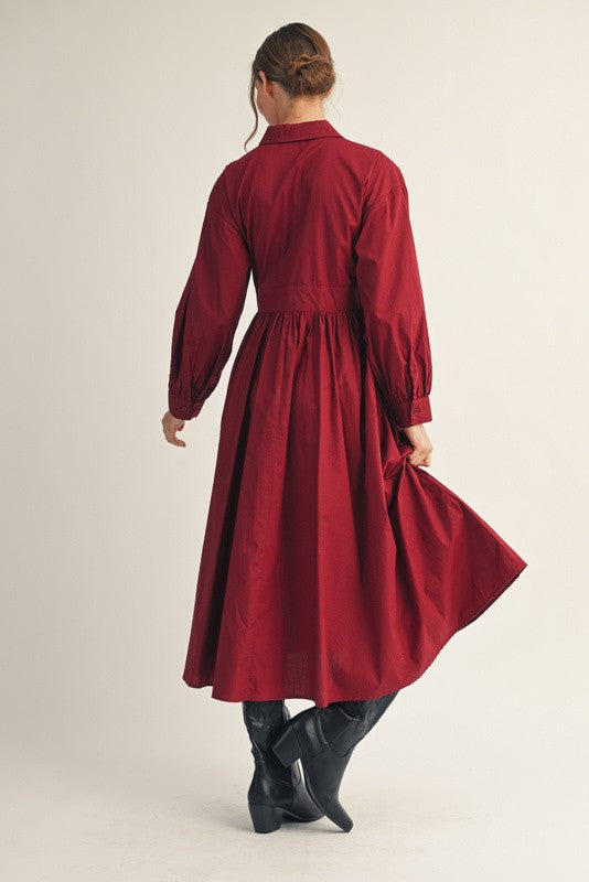 JODIFL Women's Dresses Front Pleat Accent Button Down Midi Dress