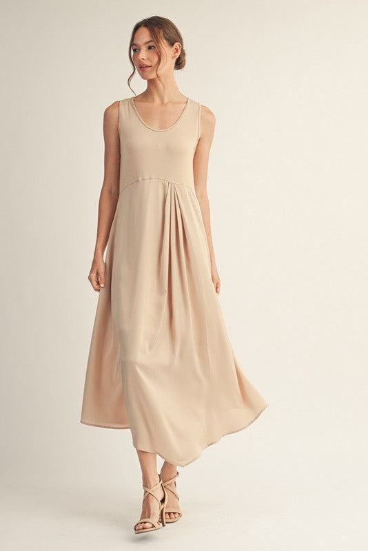 JODIFL Women's Dresses Front Pleat Detail Solid Mix Match Dress