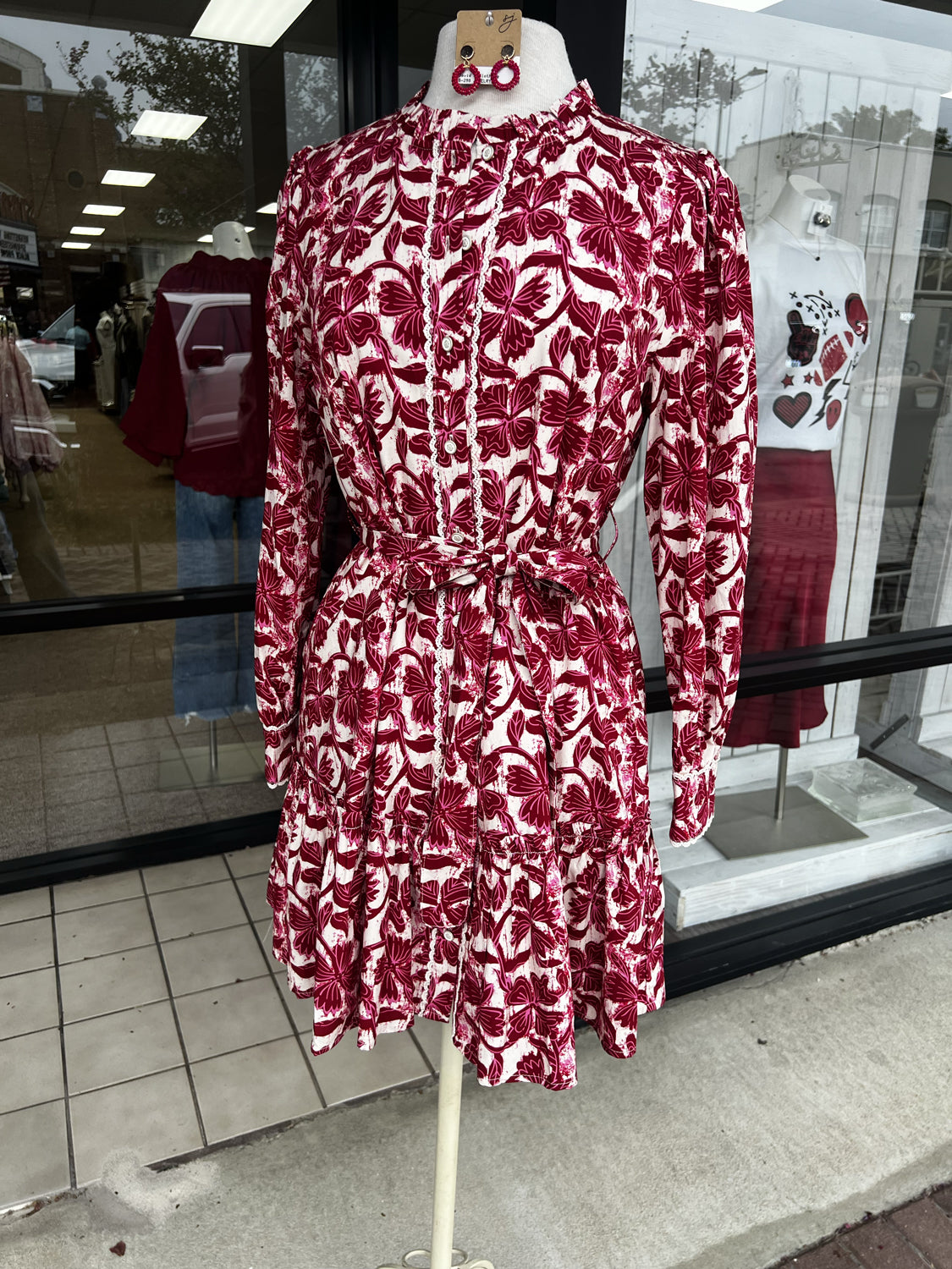 JODIFL Women's Dresses Lace Trim Button Down Floral Dress