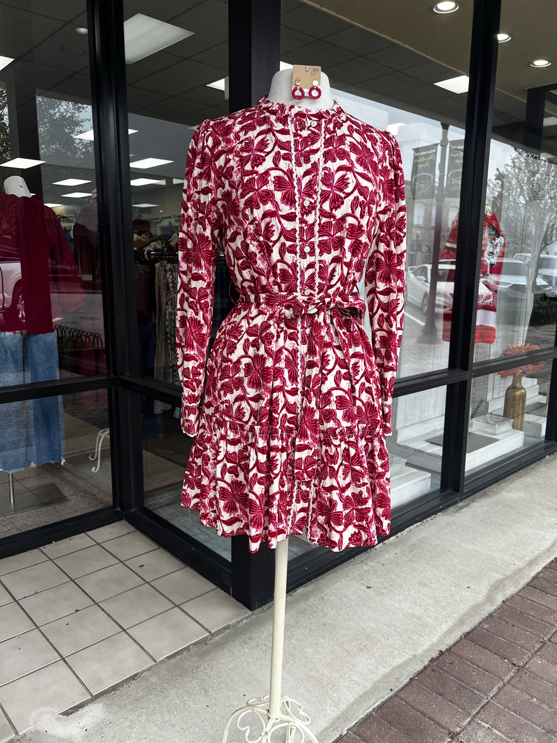 JODIFL Women's Dresses Lace Trim Button Down Floral Dress