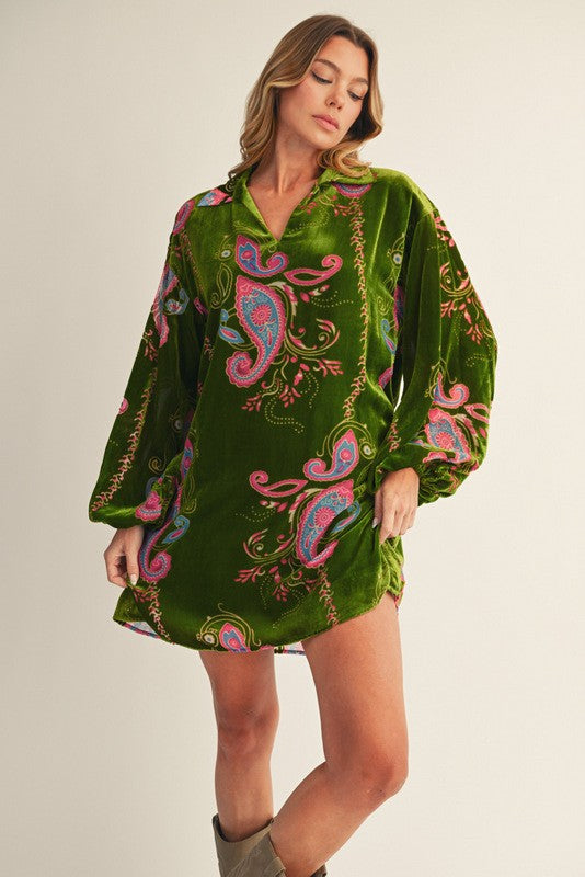 JODIFL Women's Dresses Paisley Print Velvet Dress