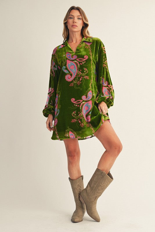 JODIFL Women's Dresses Paisley Print Velvet Dress