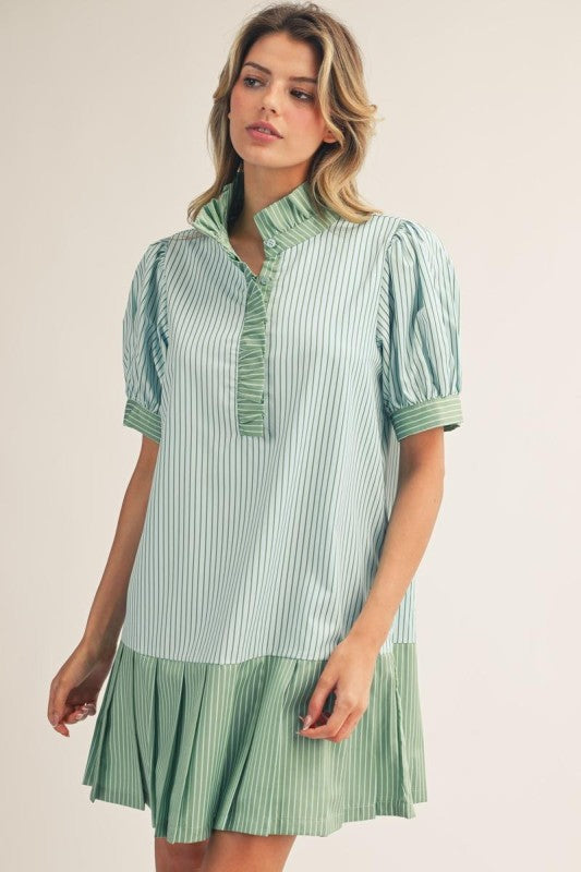 JODIFL Women's Dresses Pleat Hem Detail Stripe Dress