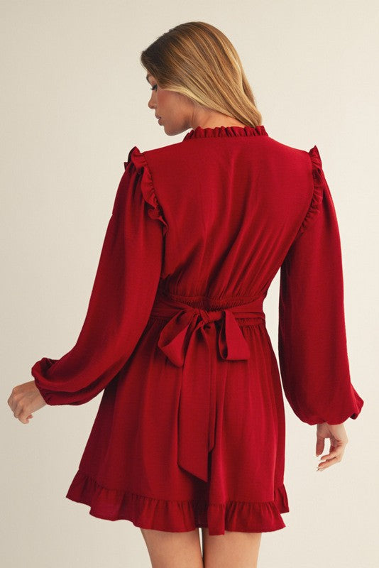 JODIFL Women's Dresses Ruffle Detail Front Pleated Solid Dress || David's Clothing