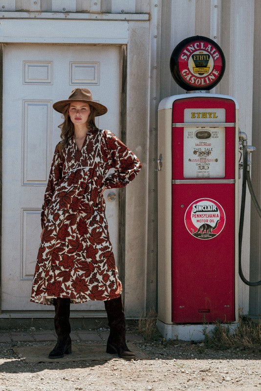 JODIFL Women's Dresses Smocked Chest Floral Midi Dress