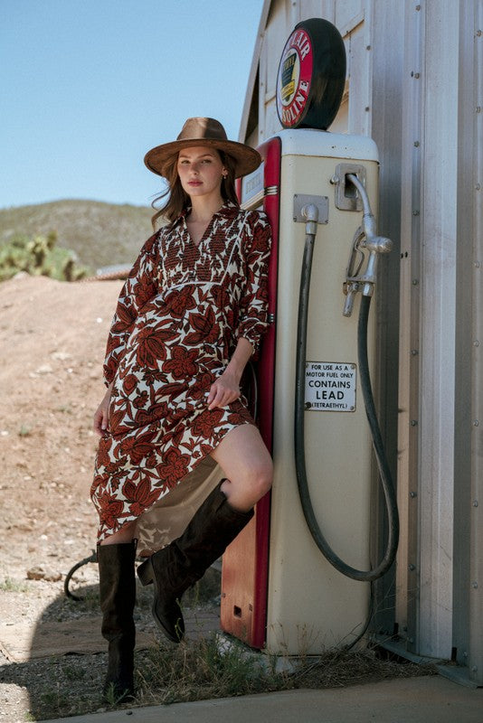 JODIFL Women's Dresses Smocked Chest Floral Midi Dress