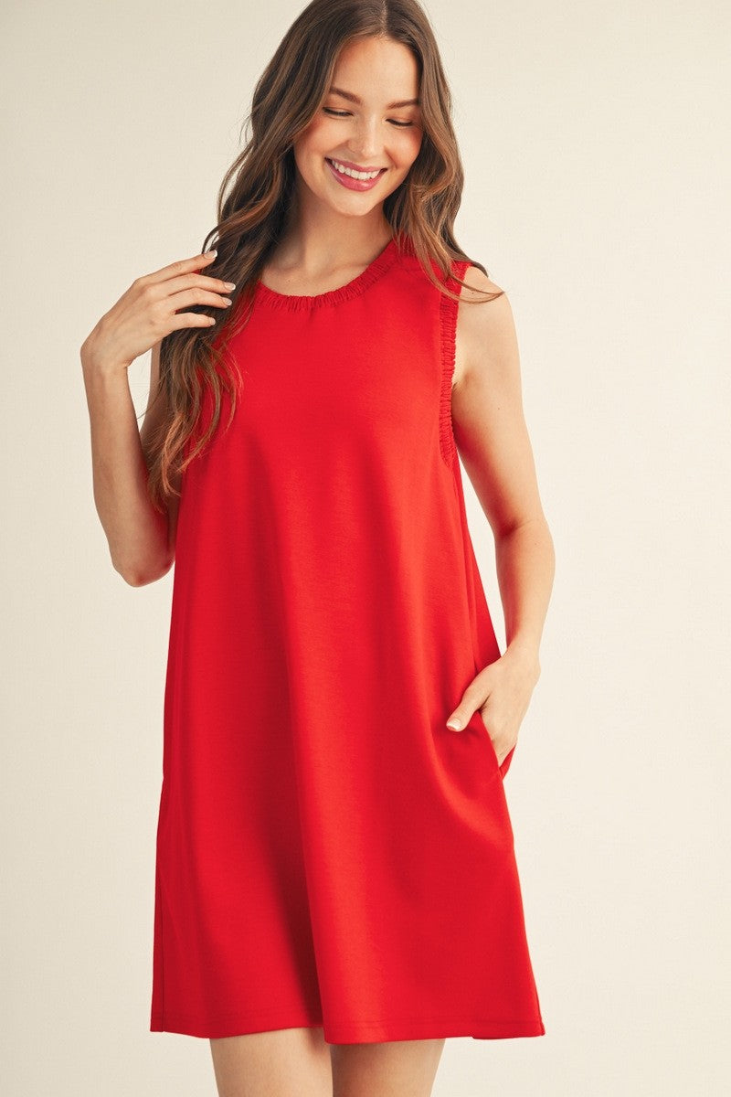 JODIFL Women's Dresses Smocking Edge Casual Solid Shift Dress