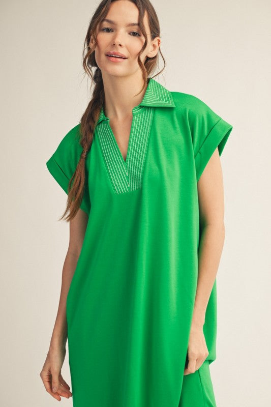 JODIFL Women's Dresses Stitch Detail Side Slit Hem Midi Dress