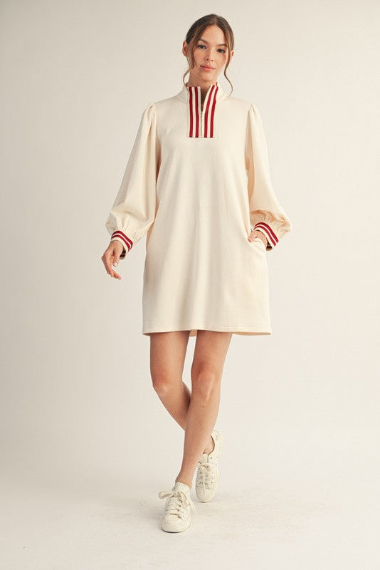 JODIFL Women's Dresses Stripe Contrast Detail Zip Up Casual Dress