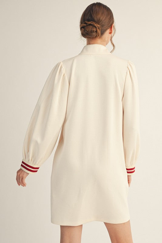 JODIFL Women's Dresses Stripe Contrast Detail Zip Up Casual Dress