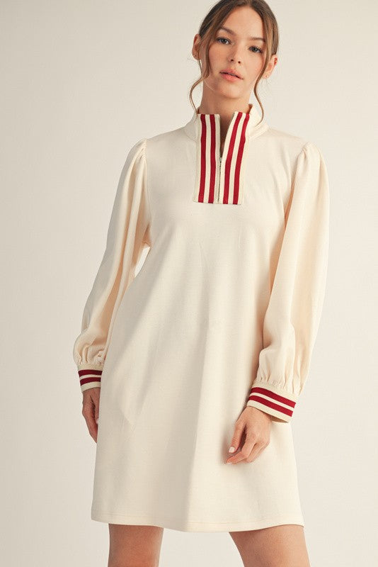 JODIFL Women's Dresses Stripe Contrast Detail Zip Up Casual Dress