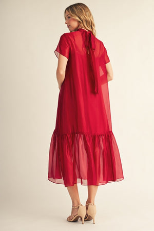 JODIFL Women's Dresses Tie Back Elegant Chiffon Midi Dress