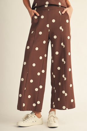 JODIFL Women's Pants Color Rib Band Accent Polka Dot Casual Pants