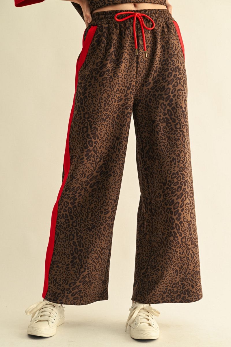 JODIFL Women's Pants Drawstring Waist Faux Suede Leopard Sweatpants