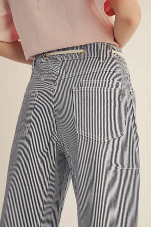 JODIFL Women's Pants Drawstring Waist Stripe Barrel Pants