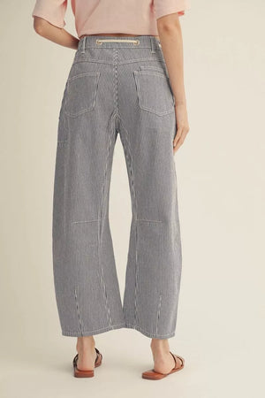 JODIFL Women's Pants Drawstring Waist Stripe Barrel Pants