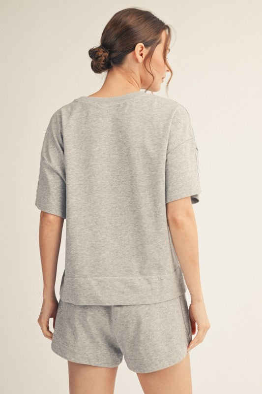 JODIFL Women's Set Lace Accent Washed Top & Shorts Sets