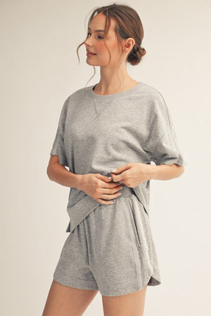 JODIFL Women's Set Lace Accent Washed Top & Shorts Sets