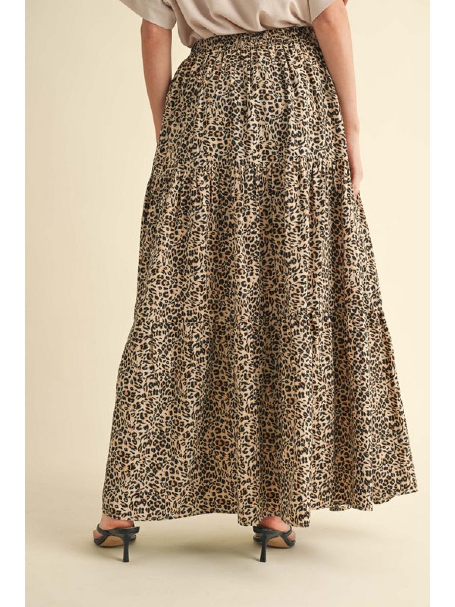 JODIFL Women's Skirts Leopard Full Skirt With Stretch-Band Waistline