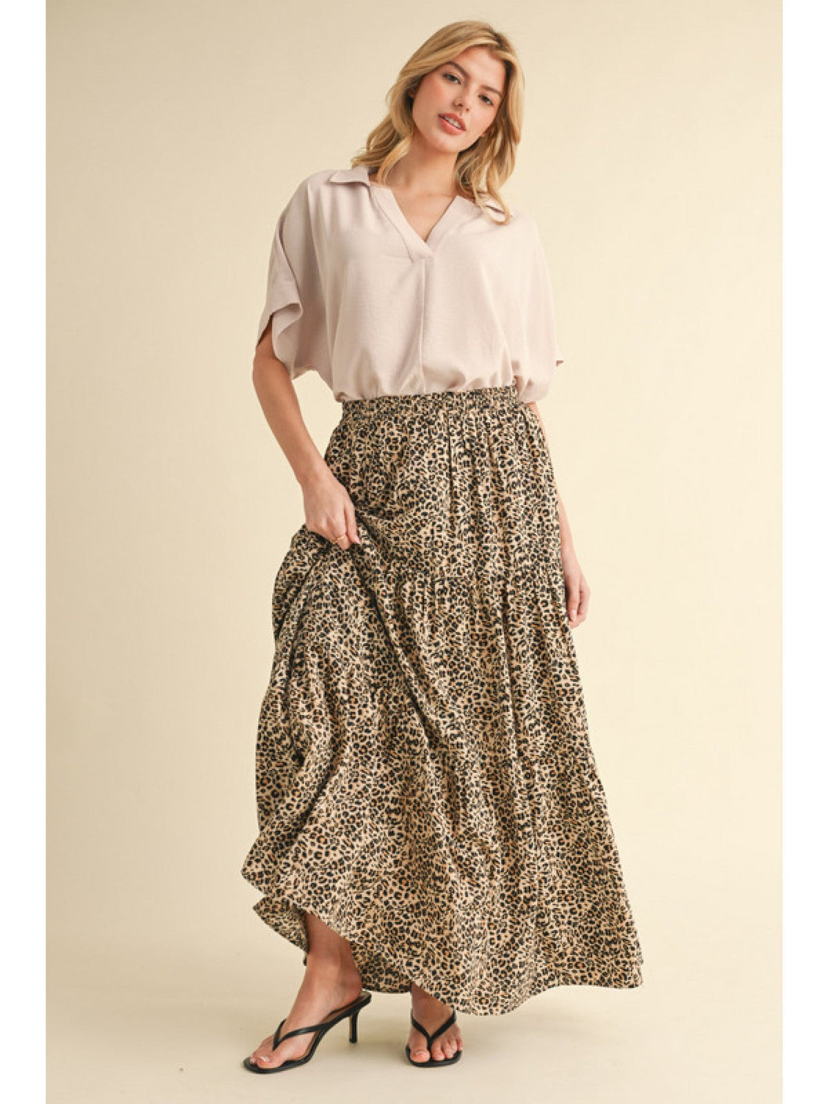 JODIFL Women's Skirts Leopard Full Skirt With Stretch-Band Waistline