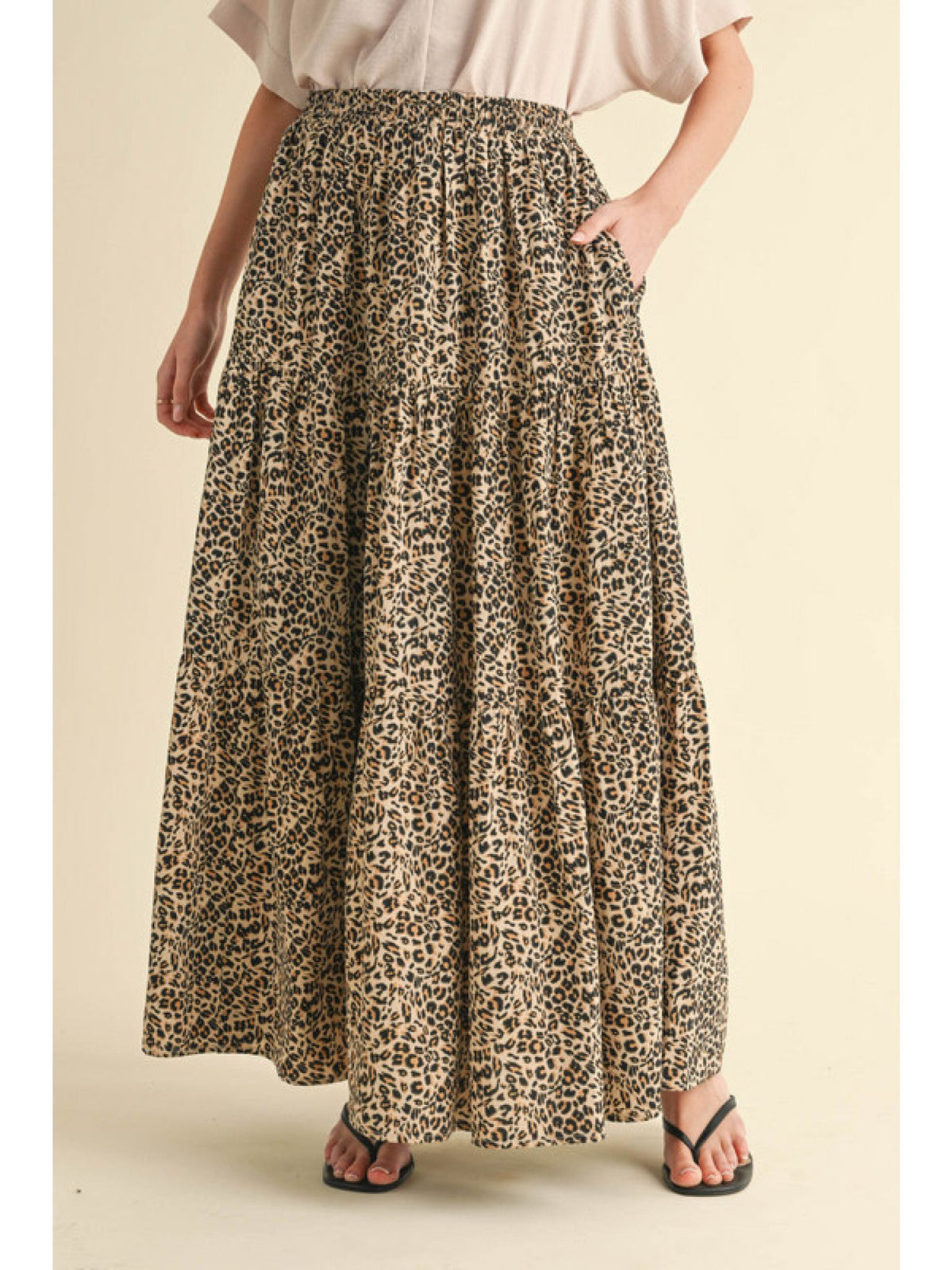 JODIFL Women's Skirts Leopard Full Skirt With Stretch-Band Waistline