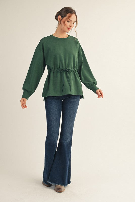 JODIFL Women's Sweaters Drawstring Waist Smooth Textured Top