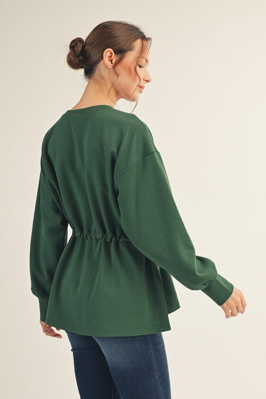 JODIFL Women's Sweaters Drawstring Waist Smooth Textured Top