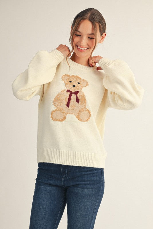 JODIFL Women's Sweaters IVORY / S Cutesy Teddy Bear Sweater Top G14650
