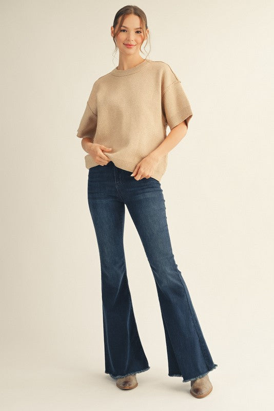 JODIFL Women's Sweaters Raw Edge Accent Comfy Sweater Top || David's Clothing