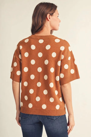JODIFL Women's Sweaters Short Sleeves Polka Dot Comfy Sweater Top