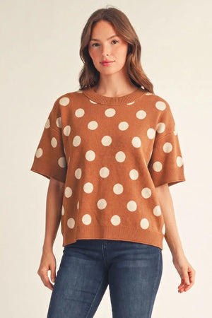 JODIFL Women's Sweaters Short Sleeves Polka Dot Comfy Sweater Top