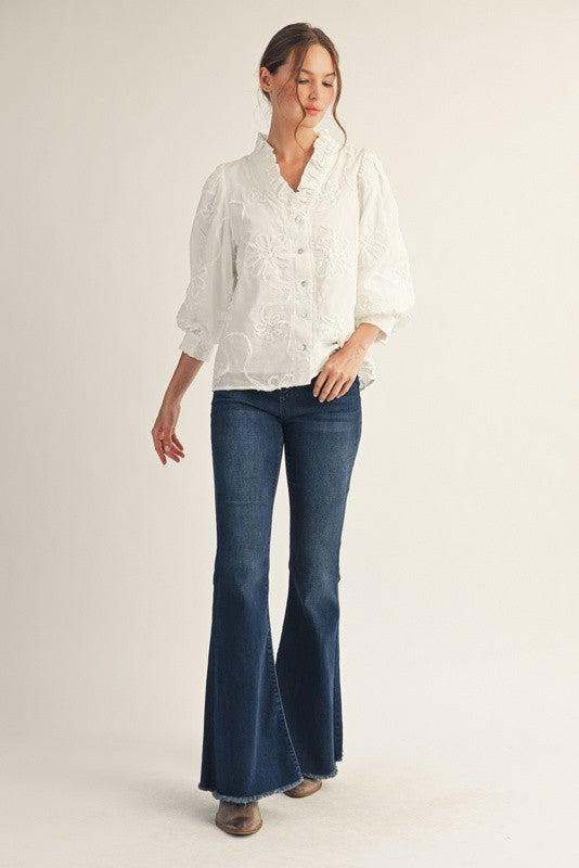 JODIFL Women's Top Button Down 3d Floral Top