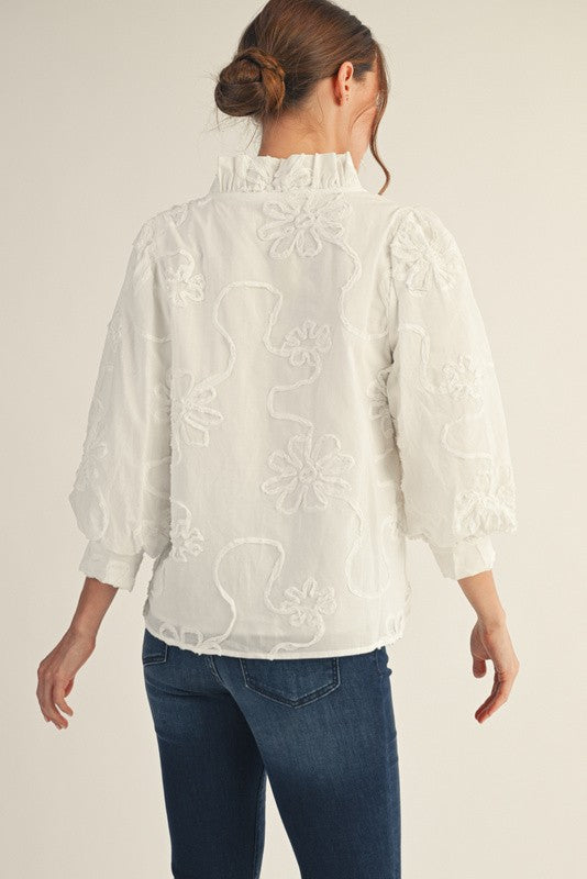 JODIFL Women's Top Button Down 3d Floral Top