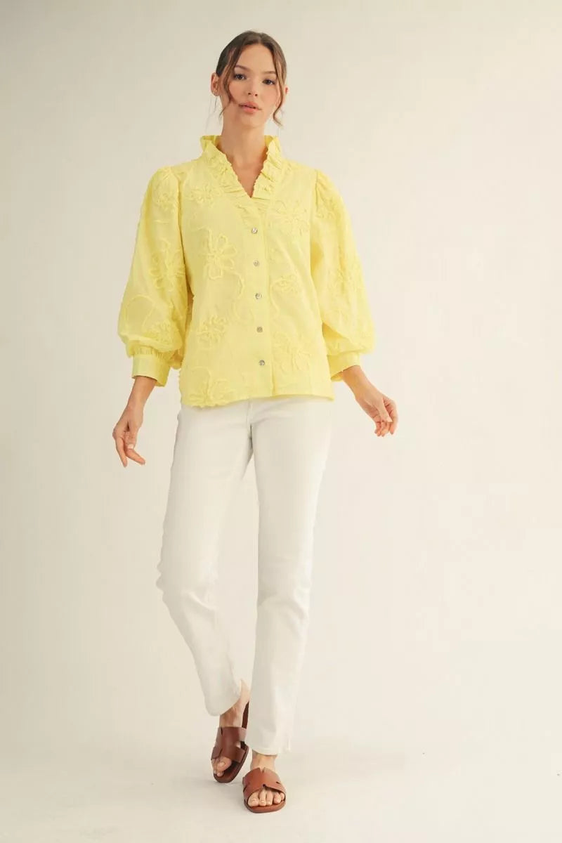 JODIFL Women's Top Button Down 3d Floral Top