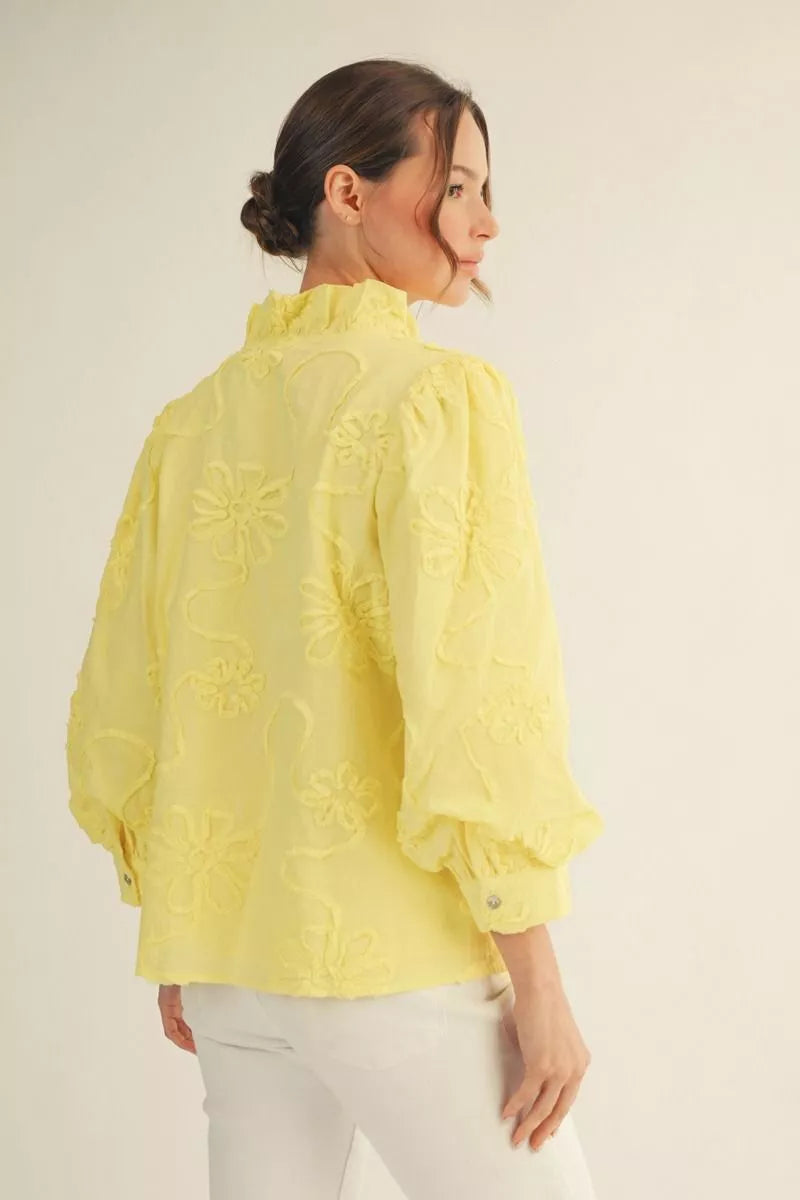JODIFL Women's Top Button Down 3d Floral Top