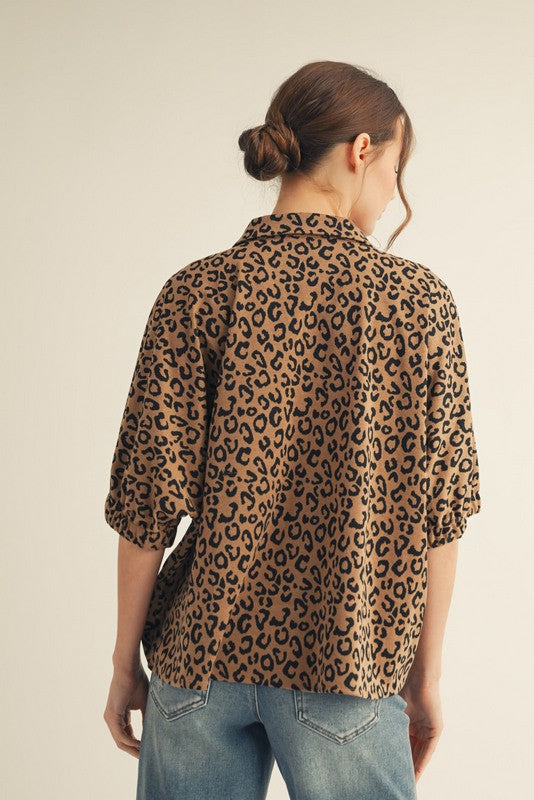 JODIFL Women's Top Drop Shoulder Leopard Top || David's Clothing