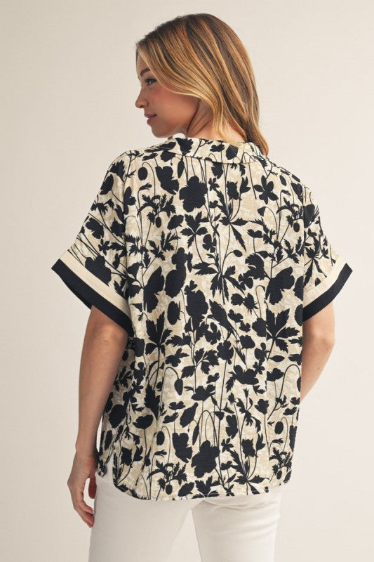 JODIFL Women's Top Drop Shoulder Tropical Floral Top