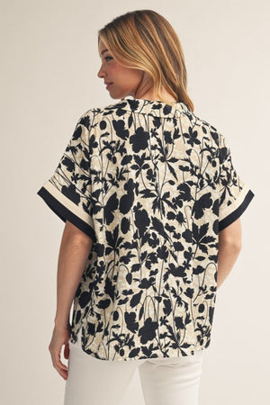 JODIFL Women's Top Drop Shoulder Tropical Floral Top