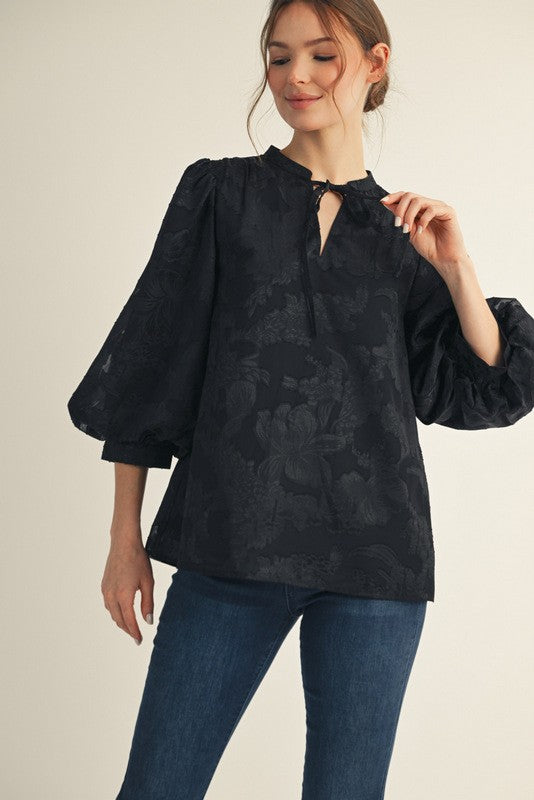 JODIFL Women's Top Floral Embroidered Peasant Top || David's Clothing