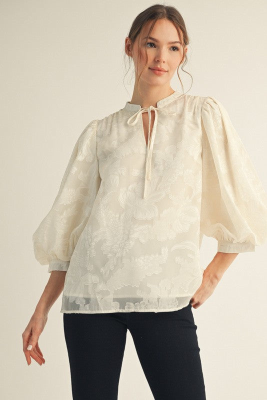 JODIFL Women's Top Floral Embroidered Peasant Top || David's Clothing
