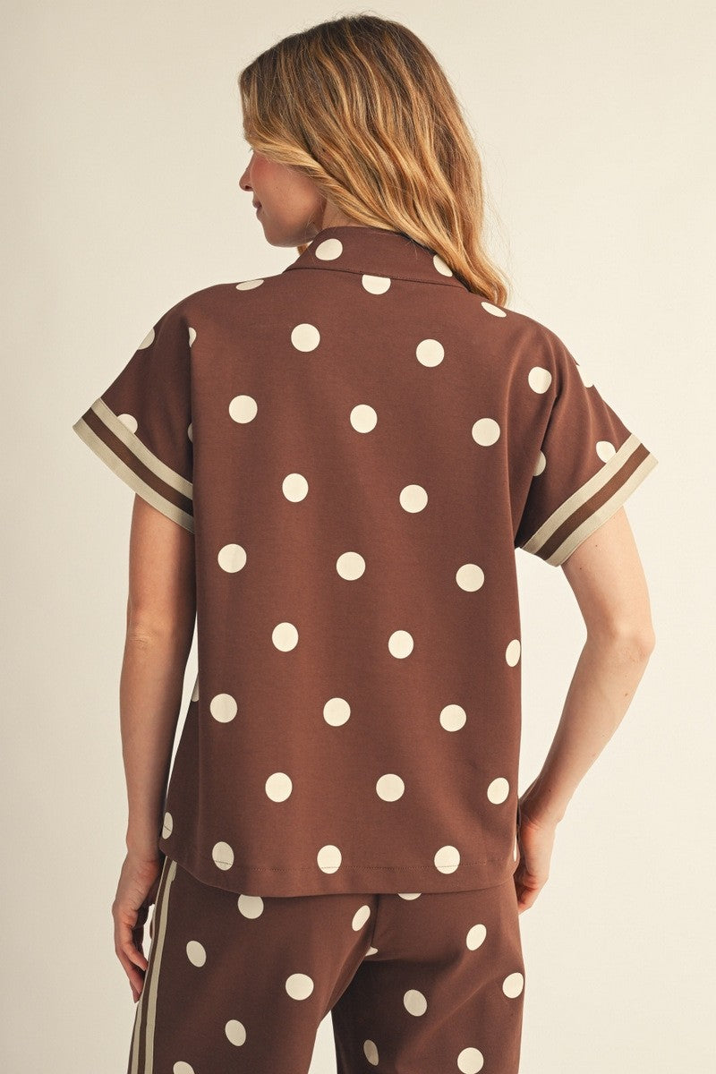 JODIFL Women's Top Front Zip Up Polka Dot Casual Top