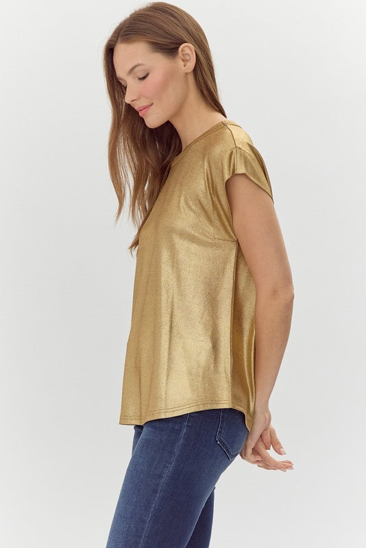 JODIFL Women's Top Laminated Jersey Short Sleeves Top