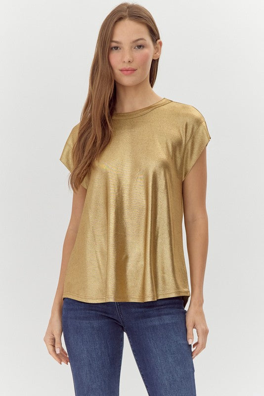 JODIFL Women's Top Laminated Jersey Short Sleeves Top