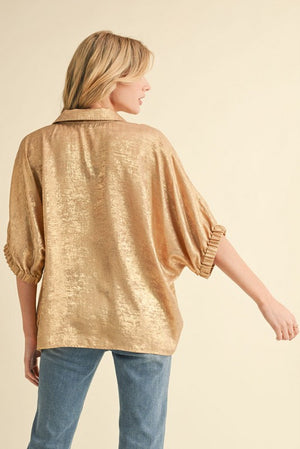 JODIFL Women's Top Metallic 1/2 Dolman Sleeves Top || David's Clothing