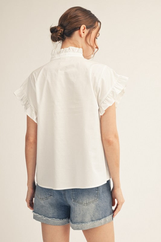 JODIFL Women's Top Ruffled Detail Woven Top