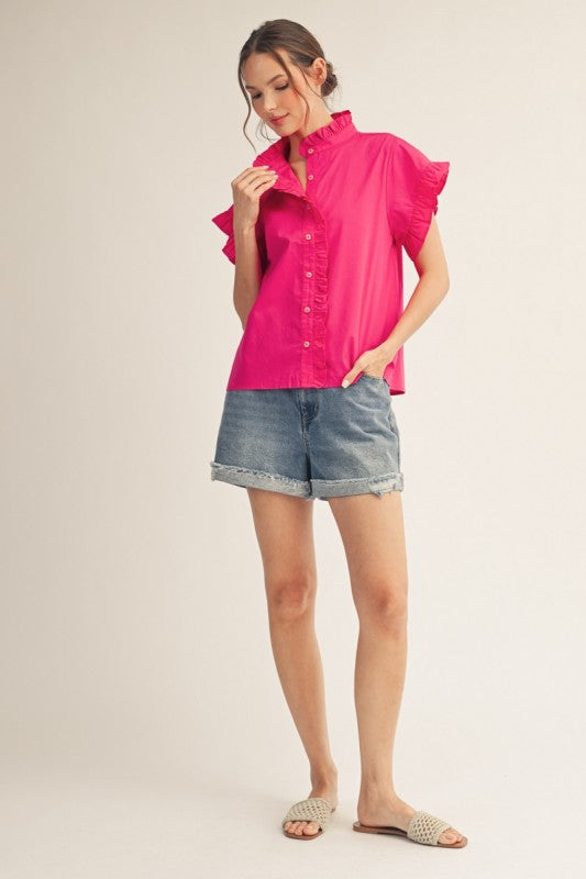 JODIFL Women's Top Ruffled Detail Woven Top