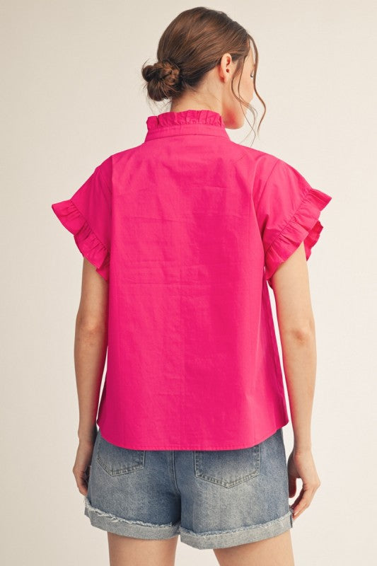 JODIFL Women's Top Ruffled Detail Woven Top