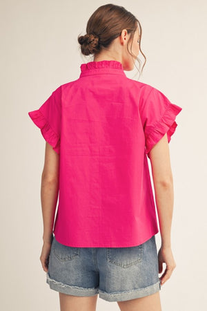 JODIFL Women's Top Ruffled Detail Woven Top