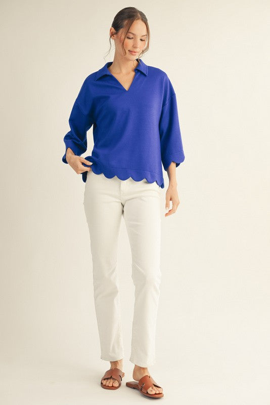 JODIFL Women's Top Scallop Edge Detail Solid Top