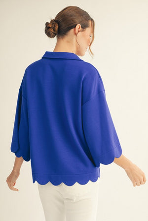 JODIFL Women's Top Scallop Edge Detail Solid Top